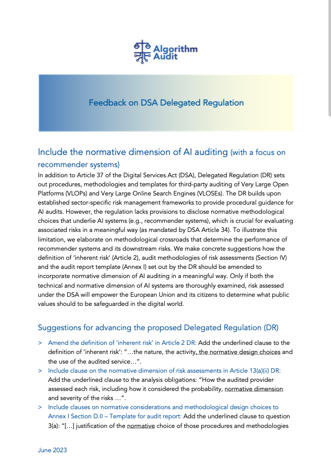 Feedback on DSA Delegated Regulation (conducting independent audits)