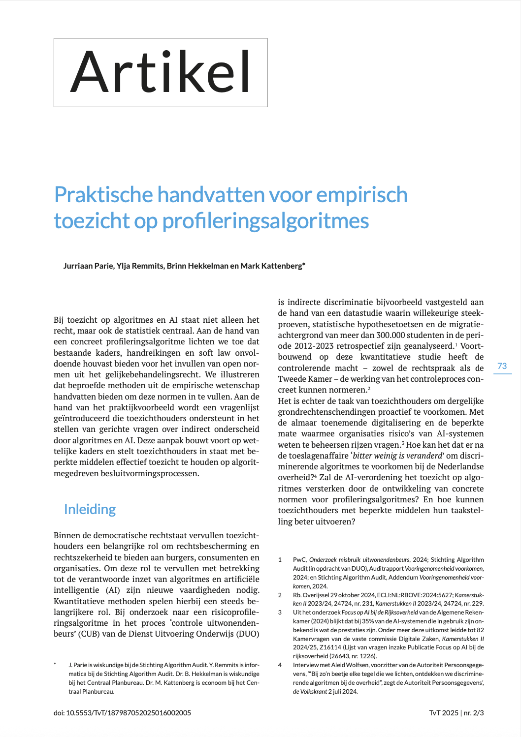 Praktische handvatten voor empirisch toezicht op profileringsalgoritmes